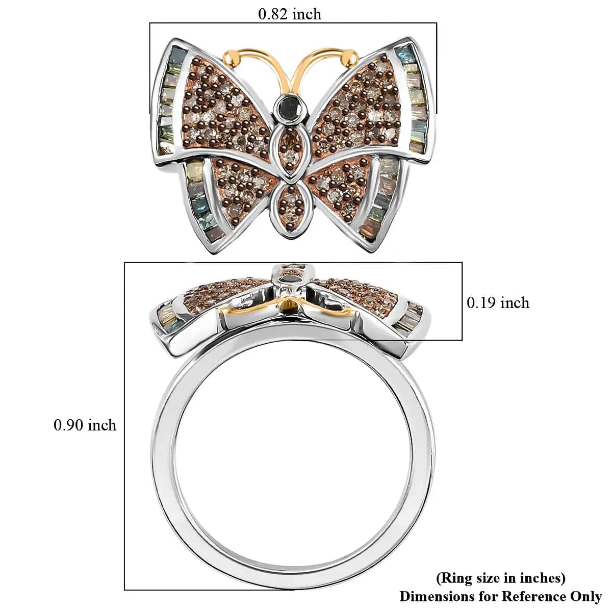 GP Italian Garden Collection Multi Diamond Butterfly Ring, Multi Diamond Ring, Vermeil YG and Platinum Over Sterling Silver Ring 0.50 ctw image number 6