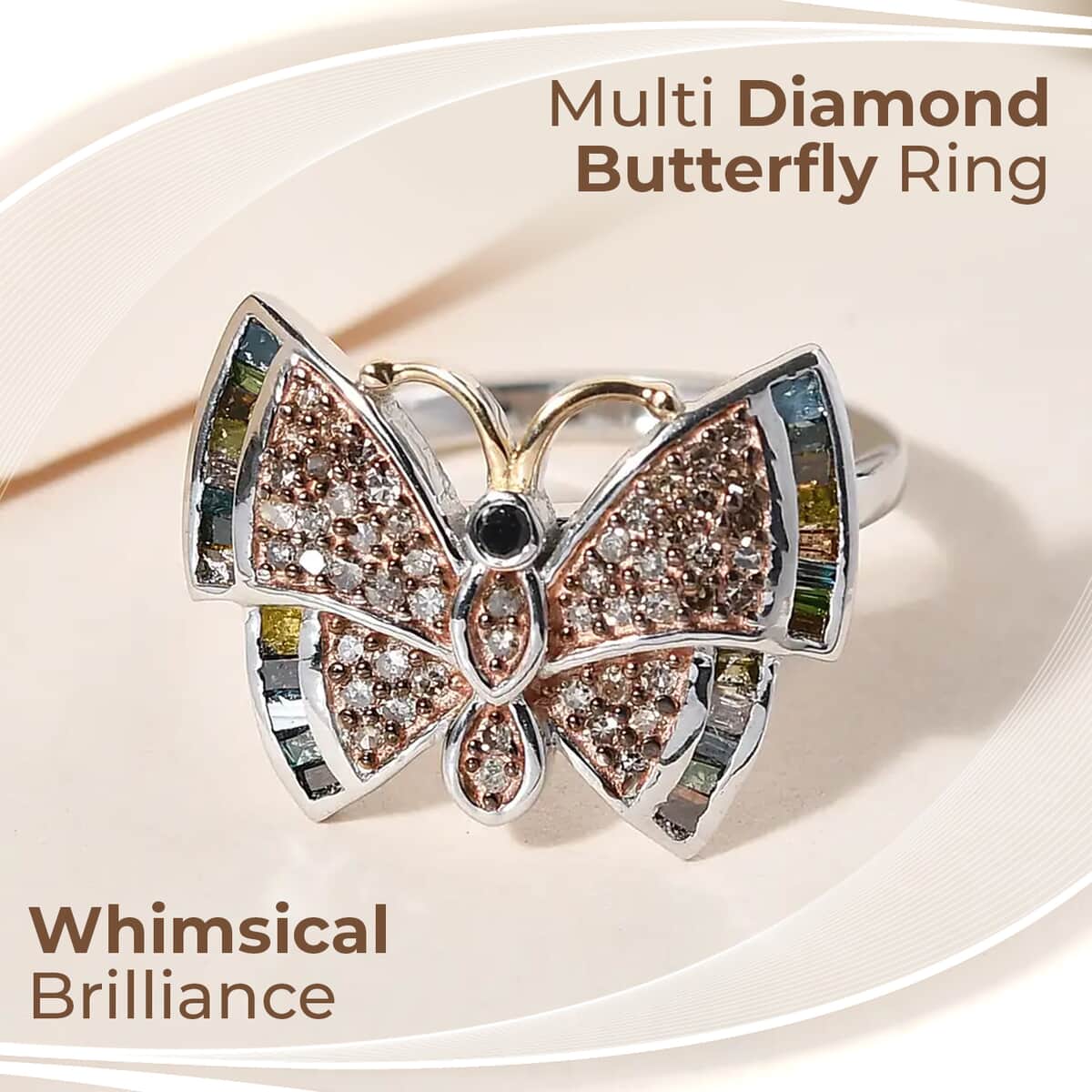 GP Italian Garden Collection Multi Diamond 0.50 ctw Butterfly Ring, Multi Diamond Ring, Vermeil YG and Platinum Over Sterling Silver Ring image number 1