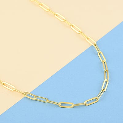 Italian 14K YG Over Sterling Silver 3.4mm Paperclip Necklace 20 Inches 7.6 Grams
