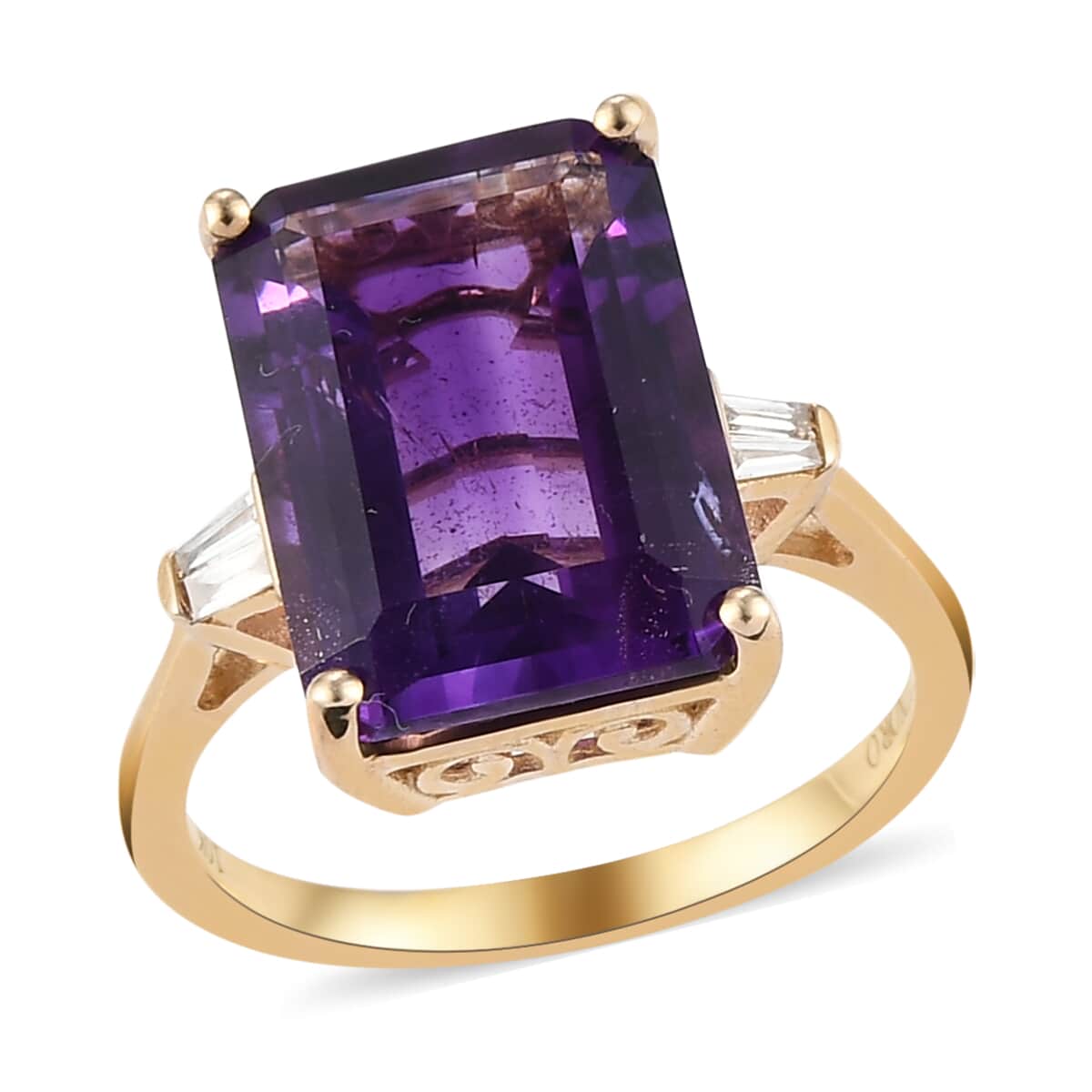 LUXORO 10K Yellow Gold AAA Moroccan Amethyst, Diamond (G-H, I3) Ring (Size 7.0) (2.70 g) 7.35 ctw image number 0
