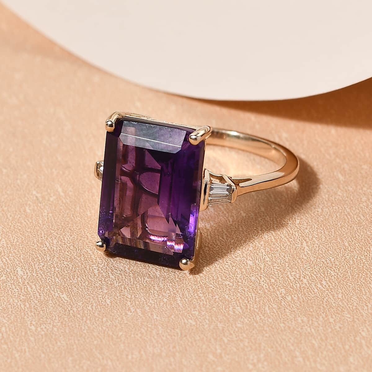 LUXORO 10K Yellow Gold AAA Moroccan Amethyst and Diamond G-H I3 Ring (Size 10.0) 2.70 Grams 7.35 ctw image number 1