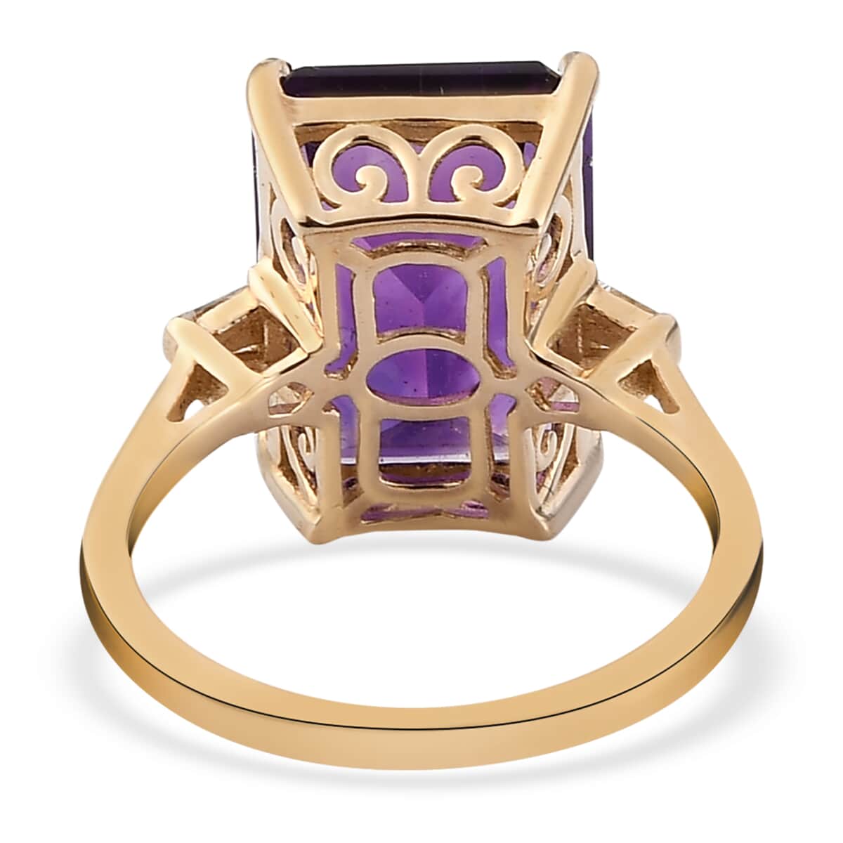 LUXORO 10K Yellow Gold AAA Moroccan Amethyst, Diamond (G-H, I3) Ring (Size 7.0) (2.70 g) 7.35 ctw image number 4