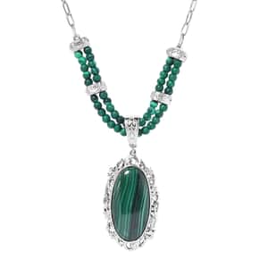 African Malachite Paper Clip Chain Necklace 18 Inches in Platinum Over Copper with Magnet 39.15 ctw