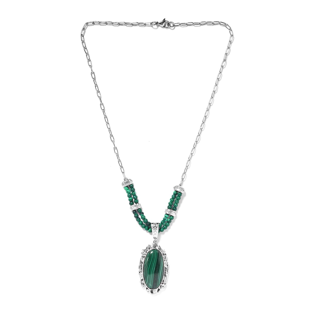 TLV African Malachite Necklace (18 Inches) in Platinum Over Copper 39.15 ctw image number 3