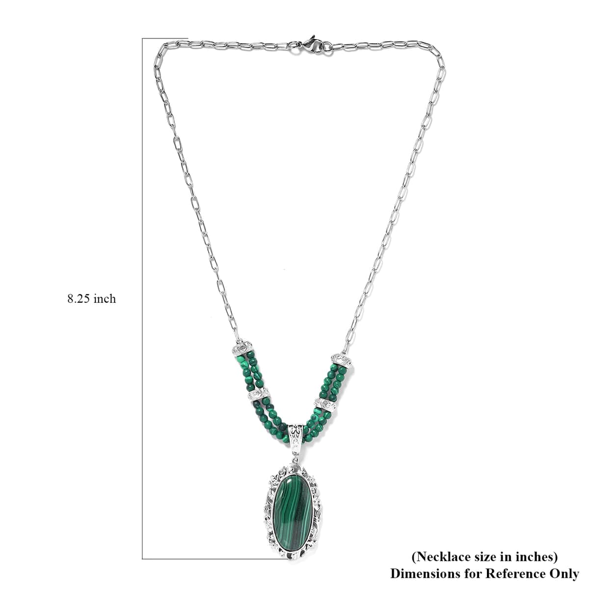 African Malachite Paper Clip Chain Necklace 18 Inches in Platinum Over Copper with Magnet 39.15 ctw image number 5