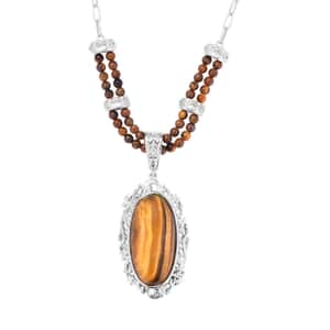 Tiger's Eye Paper Clip Chain Necklace 18 Inches in Platinum Over Copper with Magnet 31.25 ctw
