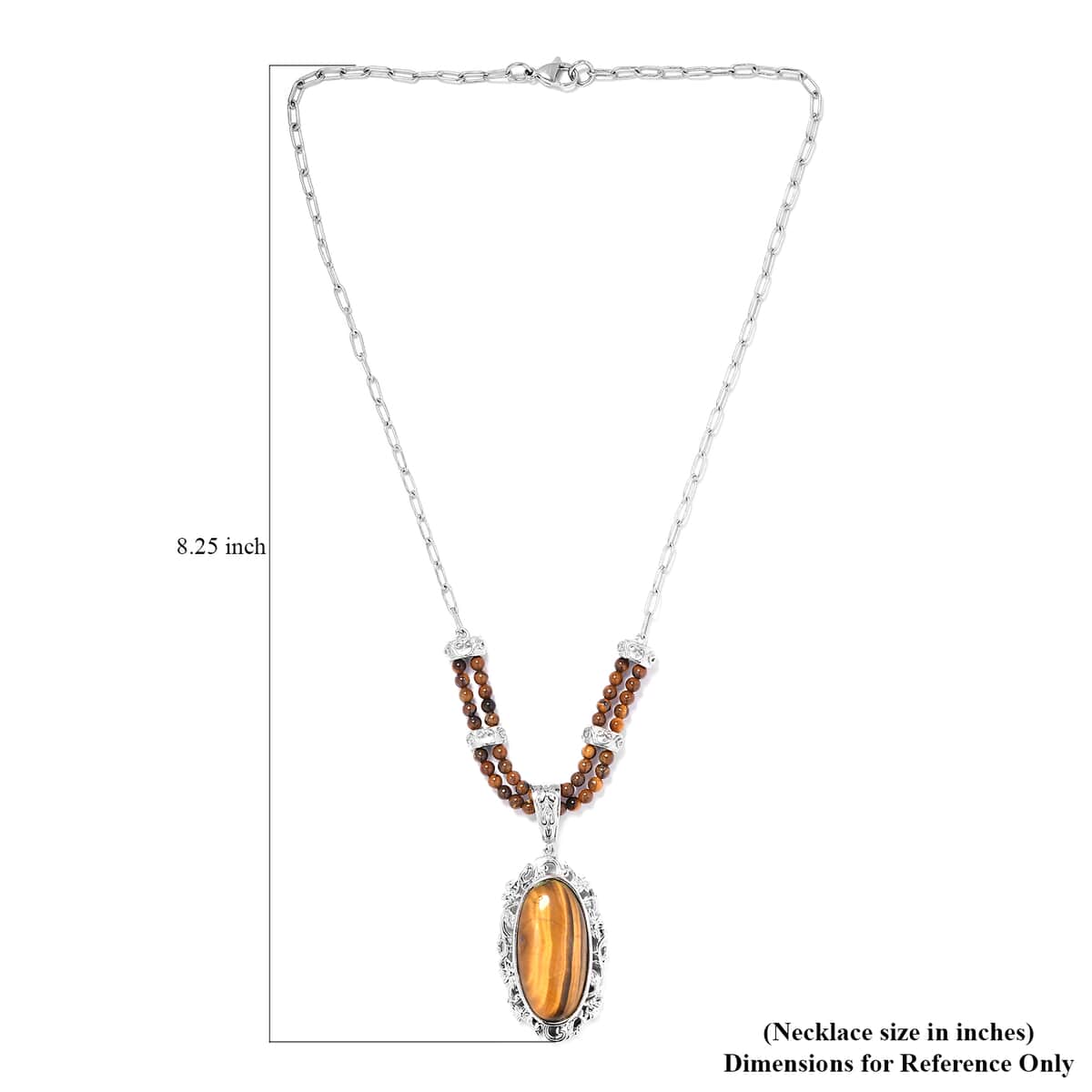 Tiger's Eye Paper Clip Chain Necklace 18 Inches in Platinum Over Copper with Magnet 31.25 ctw image number 5