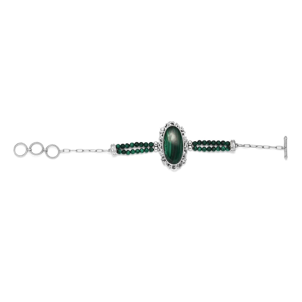 African Malachite Paper Clip Chain Toggle Clasp Bracelet in Platinum Over Copper with Magnet (7.25-8.00In) 45.35 ctw image number 0