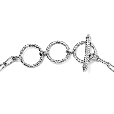 African Malachite Paper Clip Chain Toggle Clasp Bracelet in Platinum Over Copper with Magnet (7.25-8.00In) 45.35 ctw