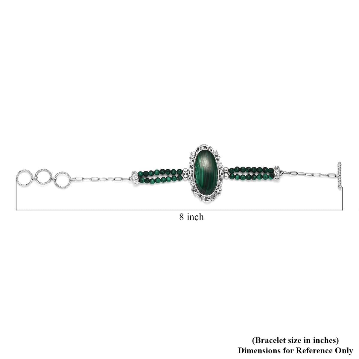 African Malachite Paper Clip Chain Toggle Clasp Bracelet in Platinum Over Copper with Magnet (7.25-8.00In) 45.35 ctw image number 4