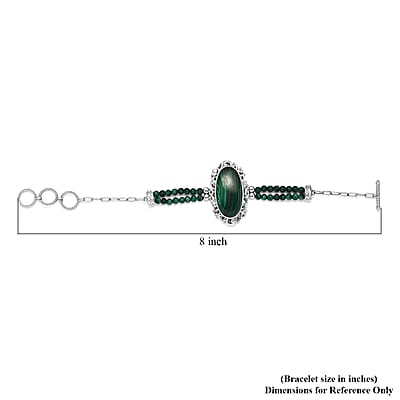 African Malachite Paper Clip Chain Toggle Clasp Bracelet in Platinum Over Copper with Magnet (7.25-8.00In) 45.35 ctw