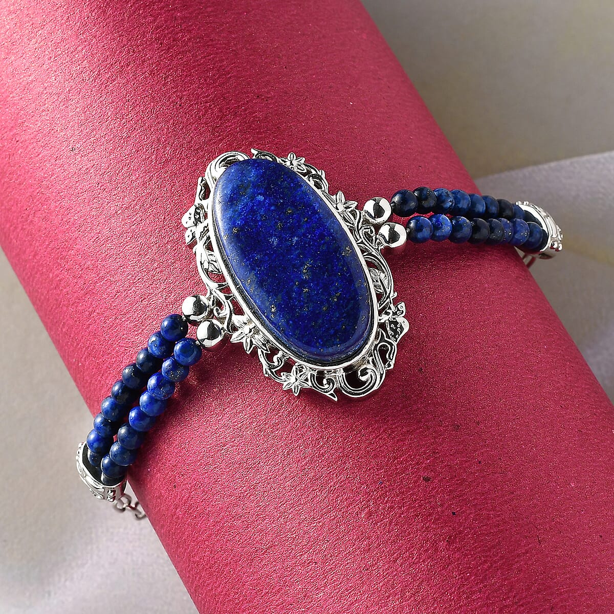 Lapis Lazuli Paper Clip Chain Toggle Clasp Bracelet in Platinum Over Copper with Magnet (7.25-8.00In) 38.80 ctw image number 1
