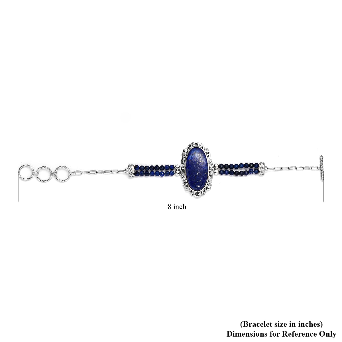 Lapis Lazuli Paper Clip Chain Toggle Clasp Bracelet in Platinum Over Copper with Magnet (7.25-8.00In) 38.80 ctw image number 5