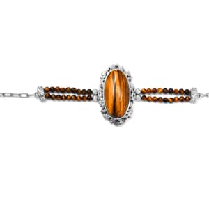 Tiger's Eye Paper Clip Chain Toggle Clasp Bracelet in Platinum Over Copper with Magnet (7.25-8.00In) 35.75 ctw