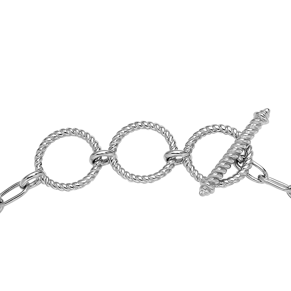 Tiger's Eye Paper Clip Chain Toggle Clasp Bracelet in Platinum Over Copper with Magnet (7.25-8.00In) 35.75 ctw image number 3