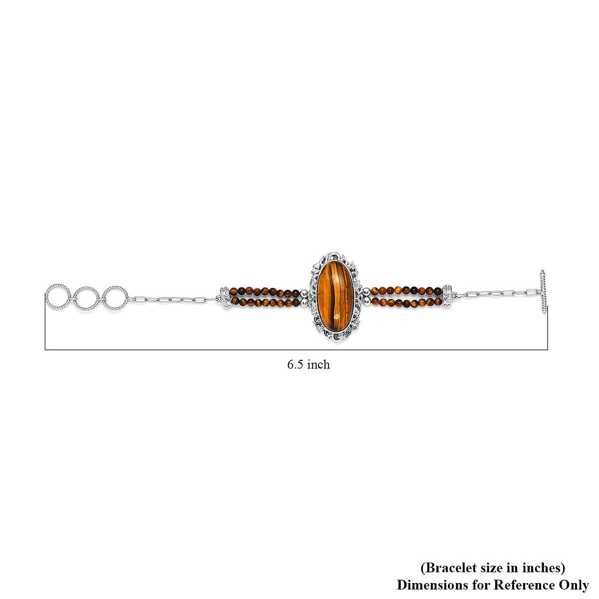 Tiger's Eye Paper Clip Chain Toggle Clasp Bracelet in Platinum Over Copper with Magnet (7.25-8.00In) 35.75 ctw image number 4