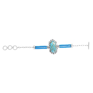 Mojave Blue Turquoise Paper Clip Chain Toggle Clasp Bracelet in Platinum Over Copper with Magnet (7.25-8.00In) 32.40 ctw