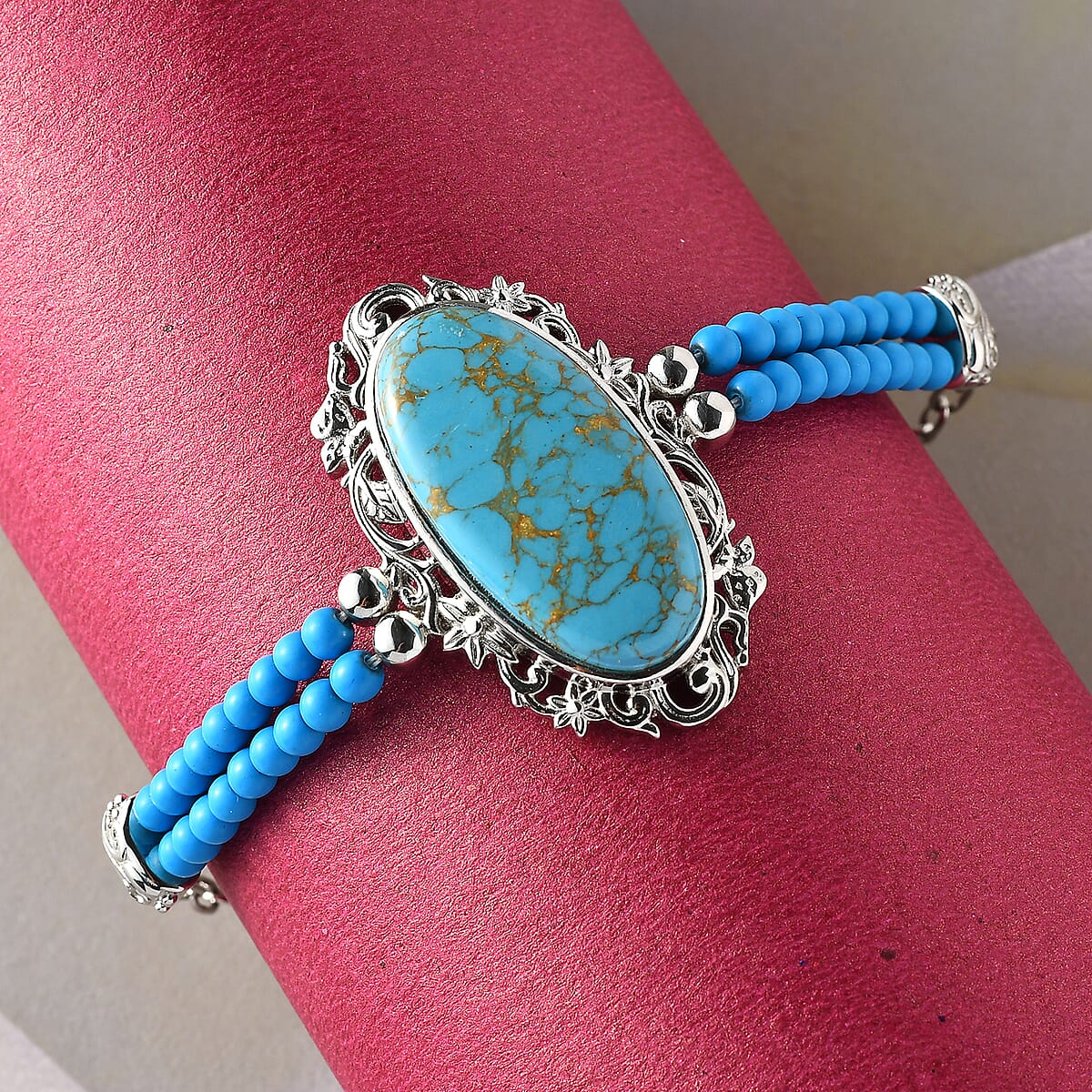 Mojave Blue Turquoise Paper Clip Chain Toggle Clasp Bracelet in Platinum Over Copper with Magnet (7.25-8.00In) 32.40 ctw image number 1