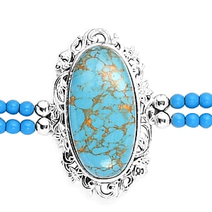 Mojave Blue Turquoise Paper Clip Chain Toggle Clasp Bracelet in Platinum Over Copper with Magnet (7.25-8.00In) 32.40 ctw