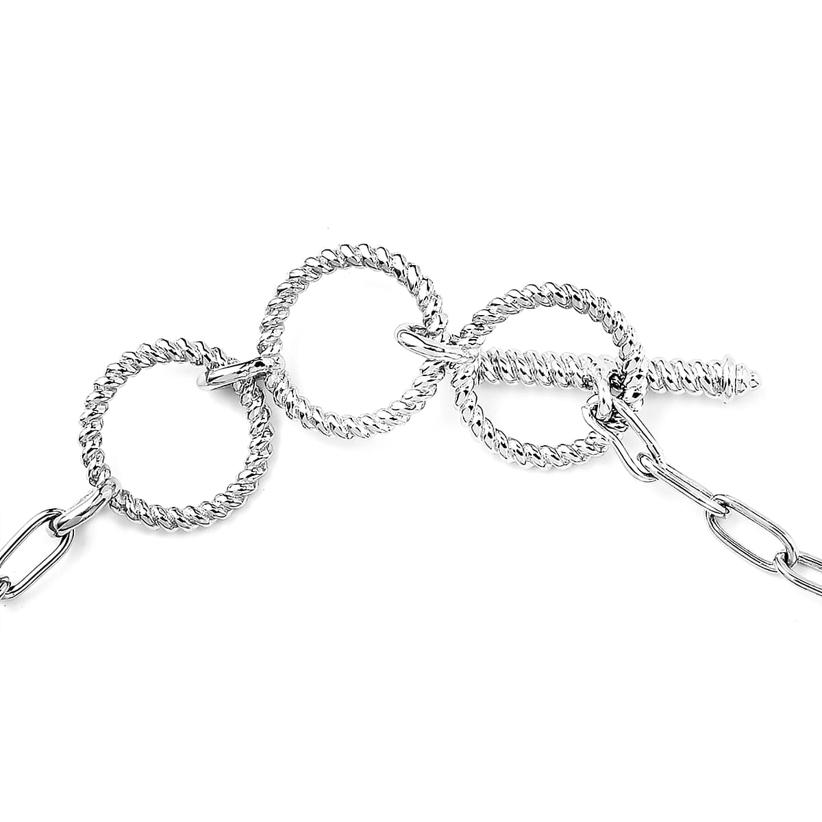 Mojave Blue Turquoise Paper Clip Chain Toggle Clasp Bracelet in Platinum Over Copper with Magnet (7.25-8.00In) 32.40 ctw image number 4