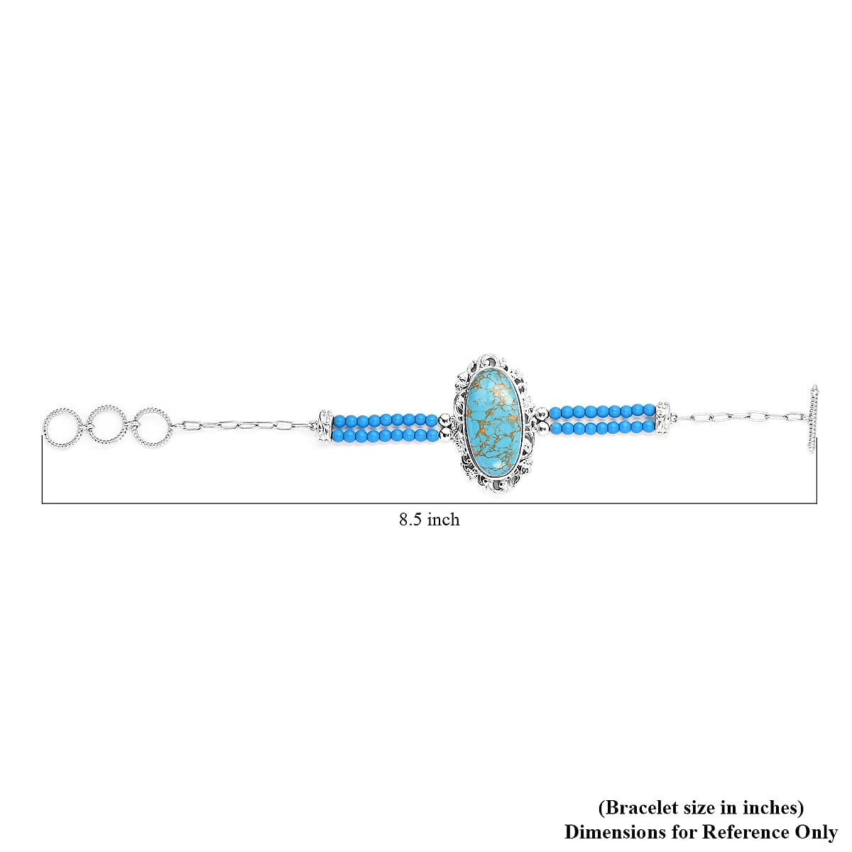 Mojave Blue Turquoise Paper Clip Chain Toggle Clasp Bracelet in Platinum Over Copper with Magnet (7.25-8.00In) 32.40 ctw image number 5
