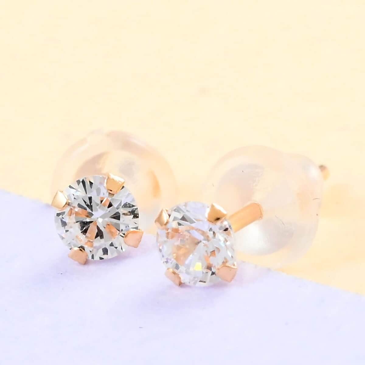 10K Yellow Gold Simulated Diamond Solitaire Stud Earrings 0.15 ctw image number 1