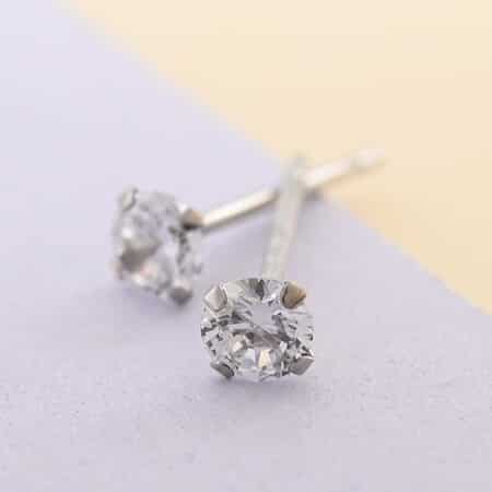10K White Gold Simulated Diamond Solitaire Stud Earrings 0.15 ctw image number 1