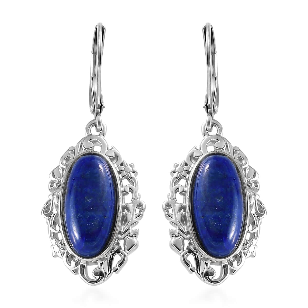 Lapis Lazuli Solitaire Lever Back Earrings in Platinum Over Copper with Magnet and Stainless Steel 8.15 ctw , Tarnish-Free, Waterproof, Sweat Proof Jewelry image number 0