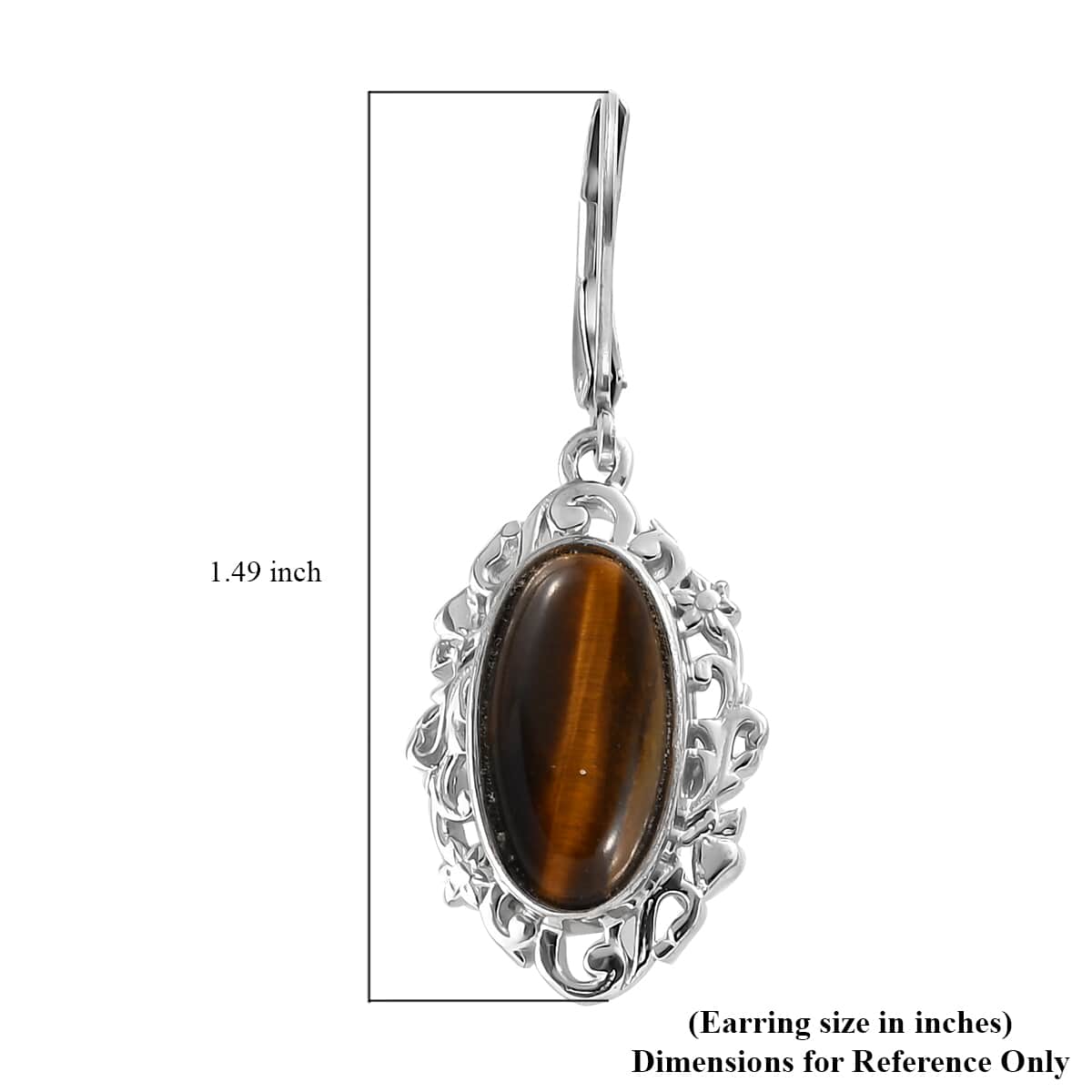 Tiger's Eye Solitaire Lever Back Earrings in Platinum Over Copper with Magnet and Stainless Steel 7.40 ctw , Tarnish-Free, Waterproof, Sweat Proof Jewelry image number 4
