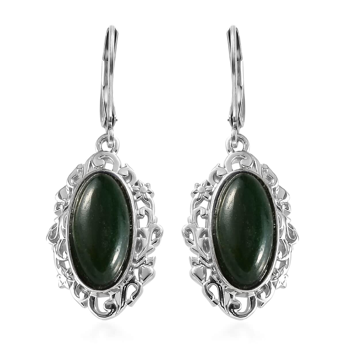 Green Aventurine Solitaire Lever Back Earrings in Platinum Over Copper with Magnet and Stainless Steel 7.75 ctw image number 0