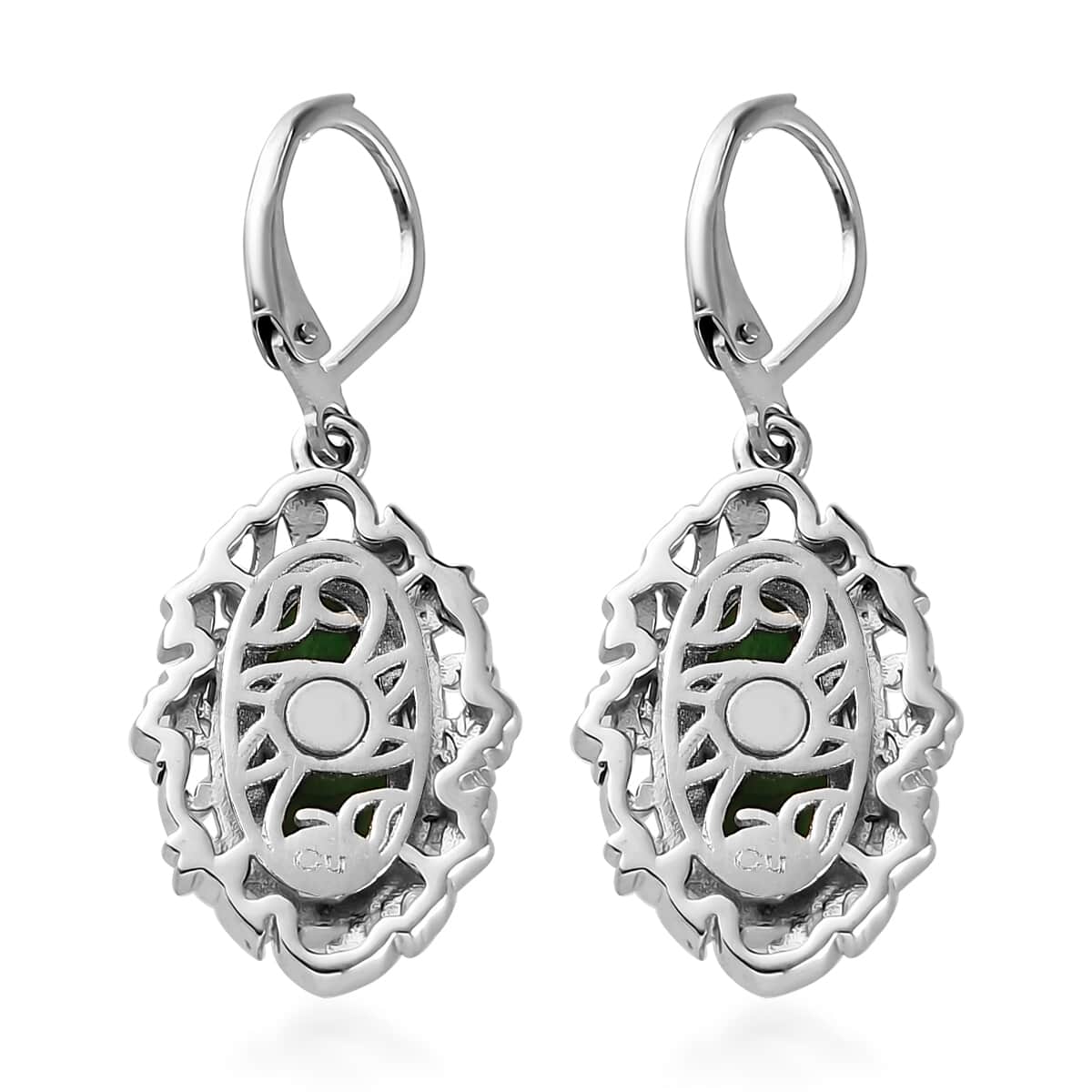 Green Aventurine Solitaire Lever Back Earrings in Platinum Over Copper with Magnet and Stainless Steel 7.75 ctw image number 3