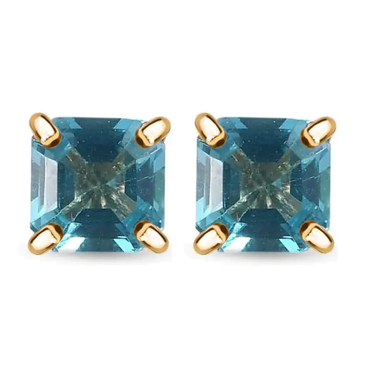 Luxoro 10K Yellow Gold Premium Madagascar Paraiba Apatite Earrings, Solitaire Stud, Gold Solitaire Earrings, Weddings Gifts 1.30 ctw image number 0