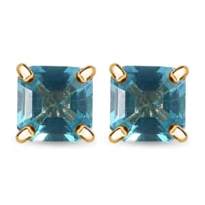 Luxoro 10K Yellow Gold Premium Madagascar Paraiba Apatite Earrings, Solitaire Stud, Gold Solitaire Earrings, Weddings Gifts 1.30 ctw