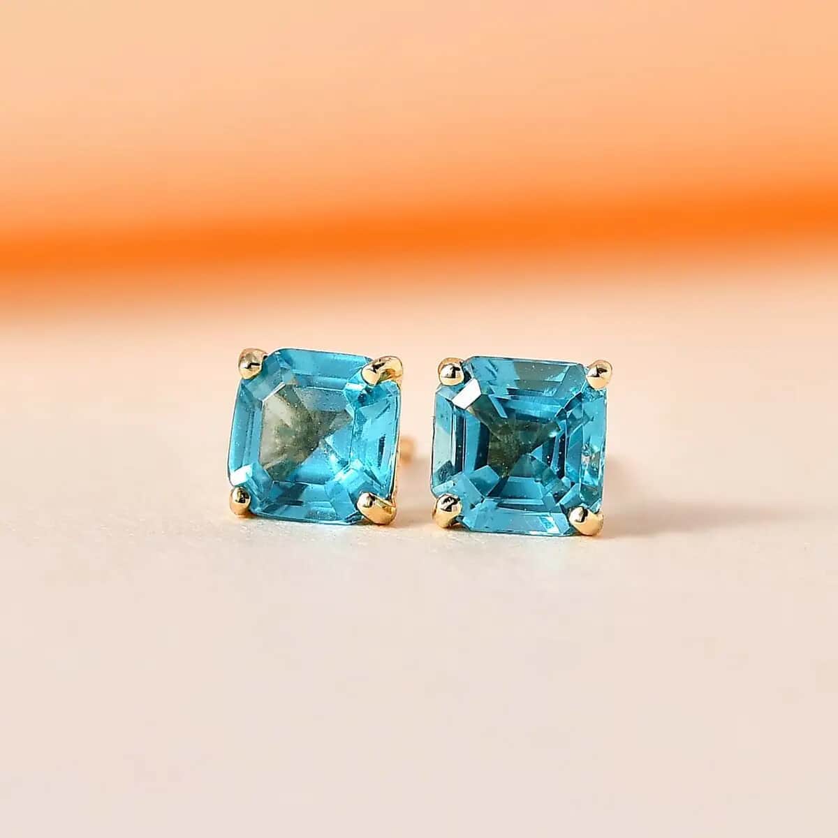 Luxoro 10K Yellow Gold Premium Madagascar Paraiba Apatite Earrings, Solitaire Stud, Gold Solitaire Earrings, Weddings Gifts 1.30 ctw image number 1