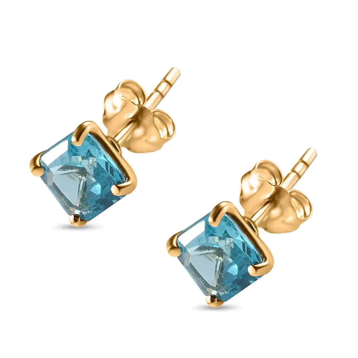 Luxoro 10K Yellow Gold Premium Madagascar Paraiba Apatite Earrings, Solitaire Stud, Gold Solitaire Earrings, Weddings Gifts 1.30 ctw image number 5