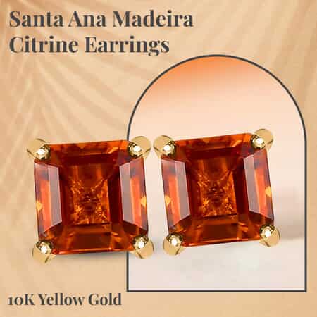 Luxoro 10K Yellow Gold Premium Santa Ana Madeira Citrine Earrings, Solitaire Stud, Gold Solitaire Earrings, Weddings Gifts 1.35 ctw image number 2