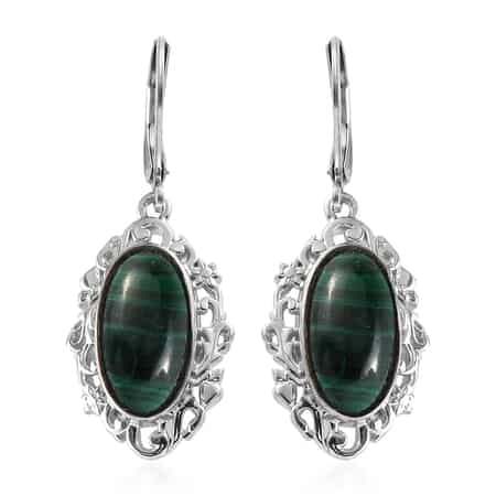 African Malachite Solitaire Lever Back Earrings in Platinum Over Copper with Magnet and Stainless Steel 8.85 ctw image number 0