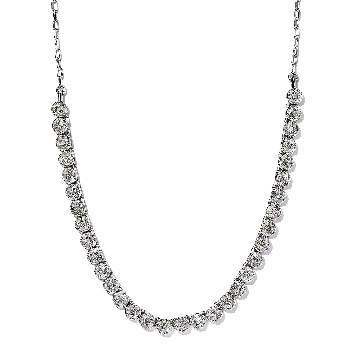 Diamond Fancy Necklace 18 Inches in Platinum Over Sterling Silver 12.70 Grams 2.00 ctw