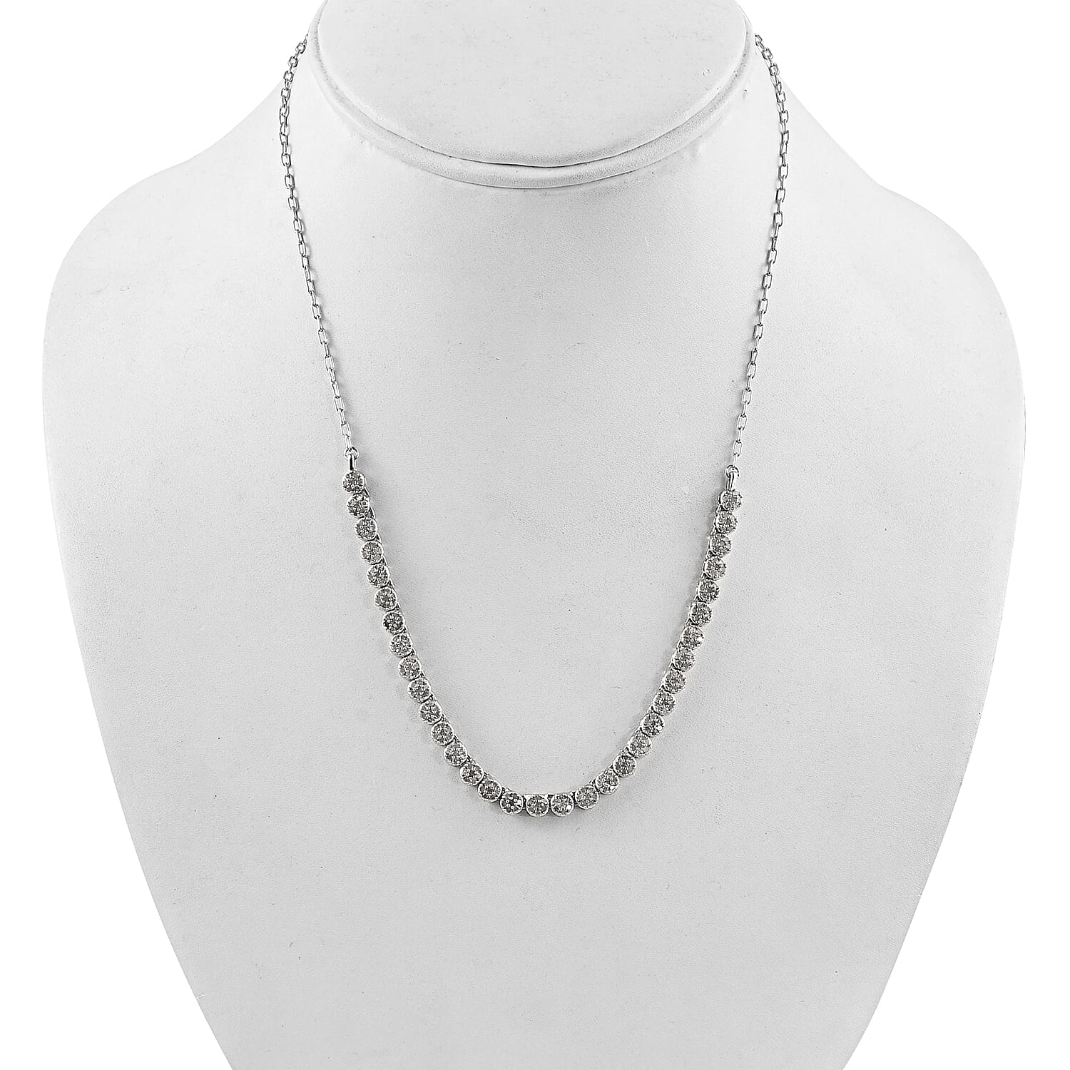 Diamond Fancy Necklace 18 Inches in Platinum Over Sterling Silver 12.70 Grams 2.00 ctw