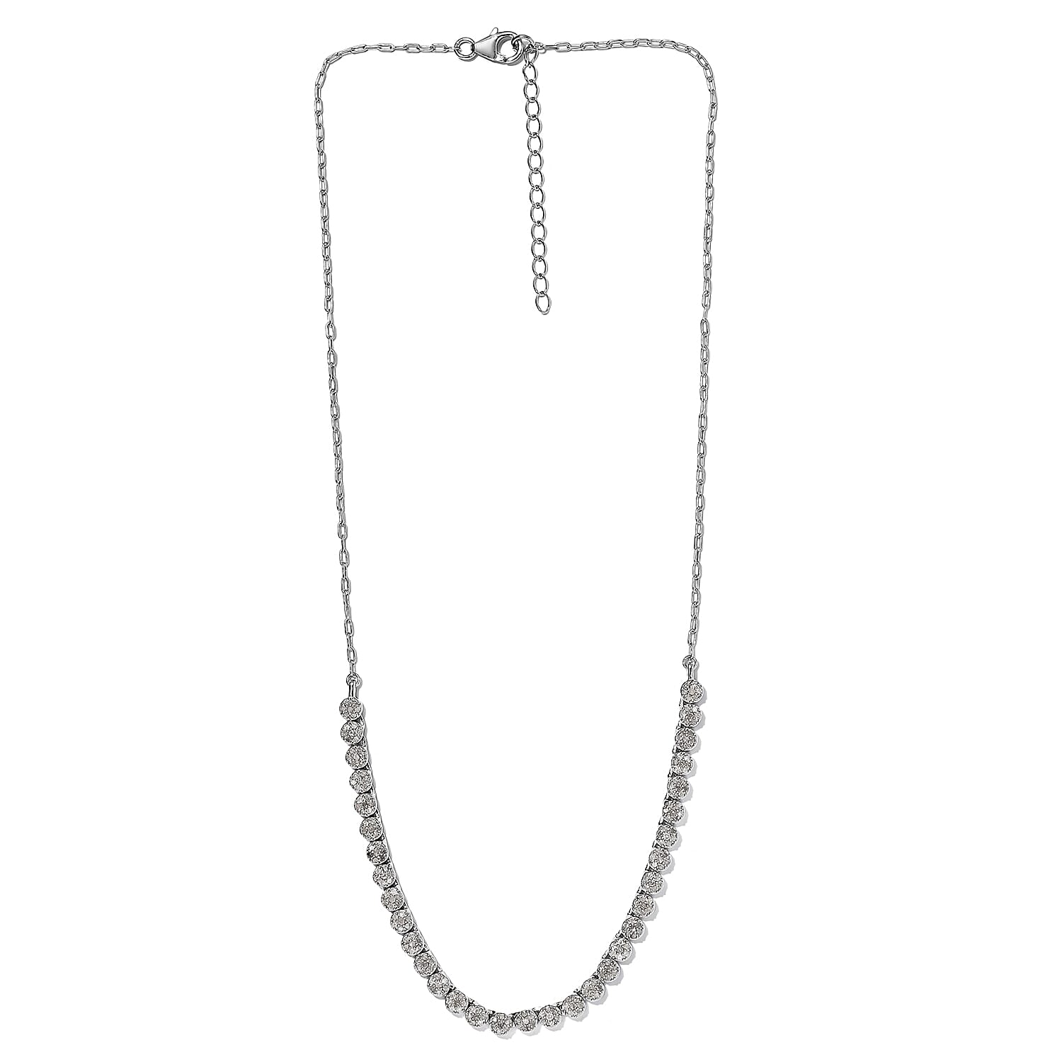 Diamond Fancy Necklace 18 Inches in Platinum Over Sterling Silver 12.70 Grams 2.00 ctw