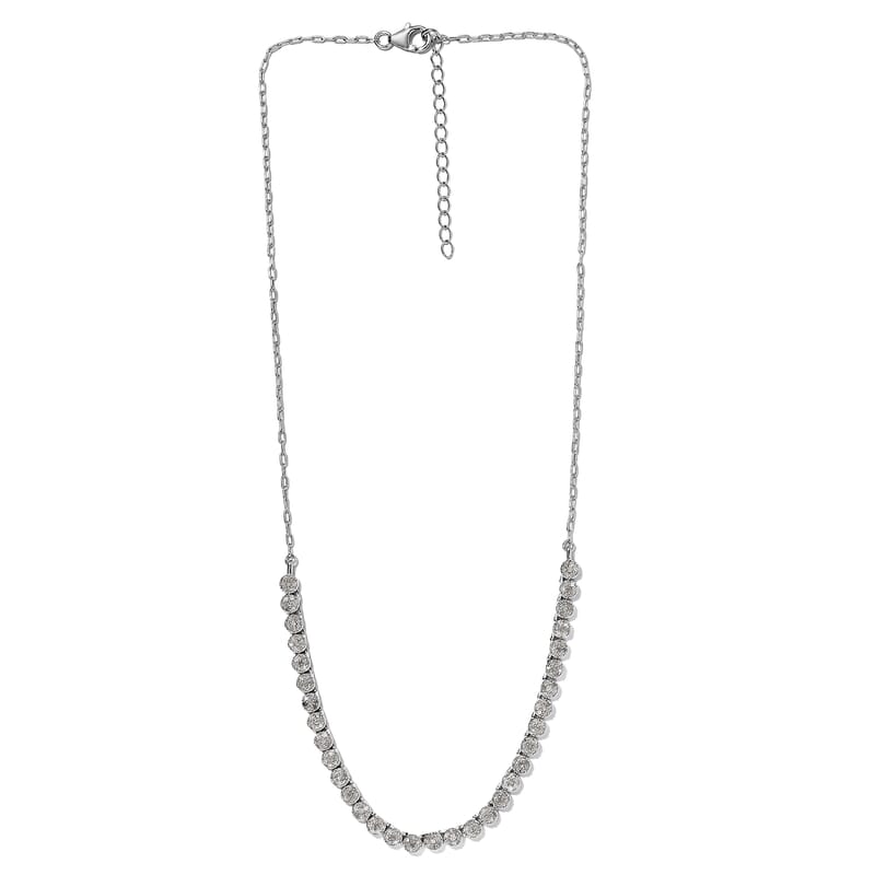 Diamond Fancy Necklace 18 Inches in Platinum Over Sterling Silver 12.70 Grams 2.00 ctw