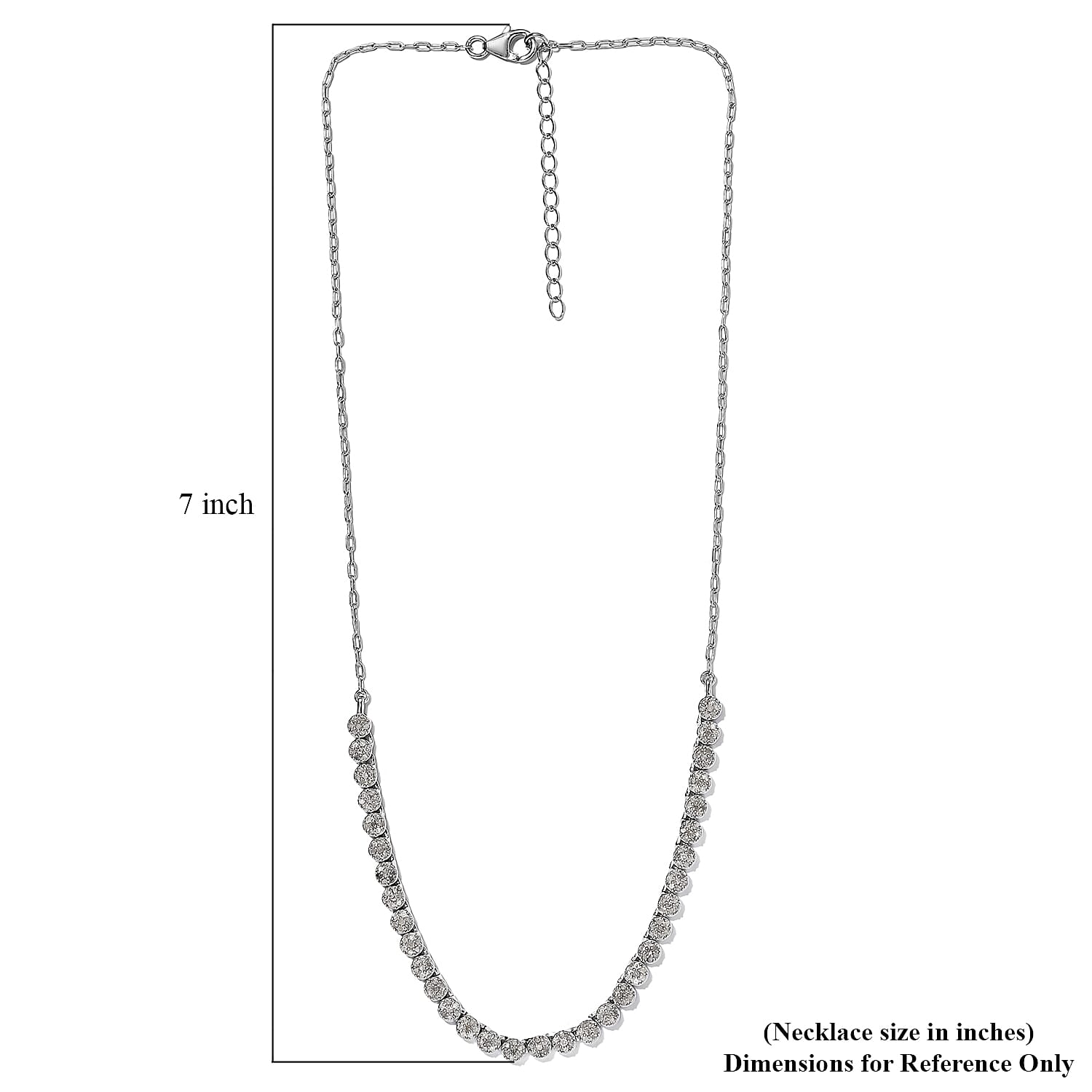 Diamond Fancy Necklace 18 Inches in Platinum Over Sterling Silver 12.70 Grams 2.00 ctw