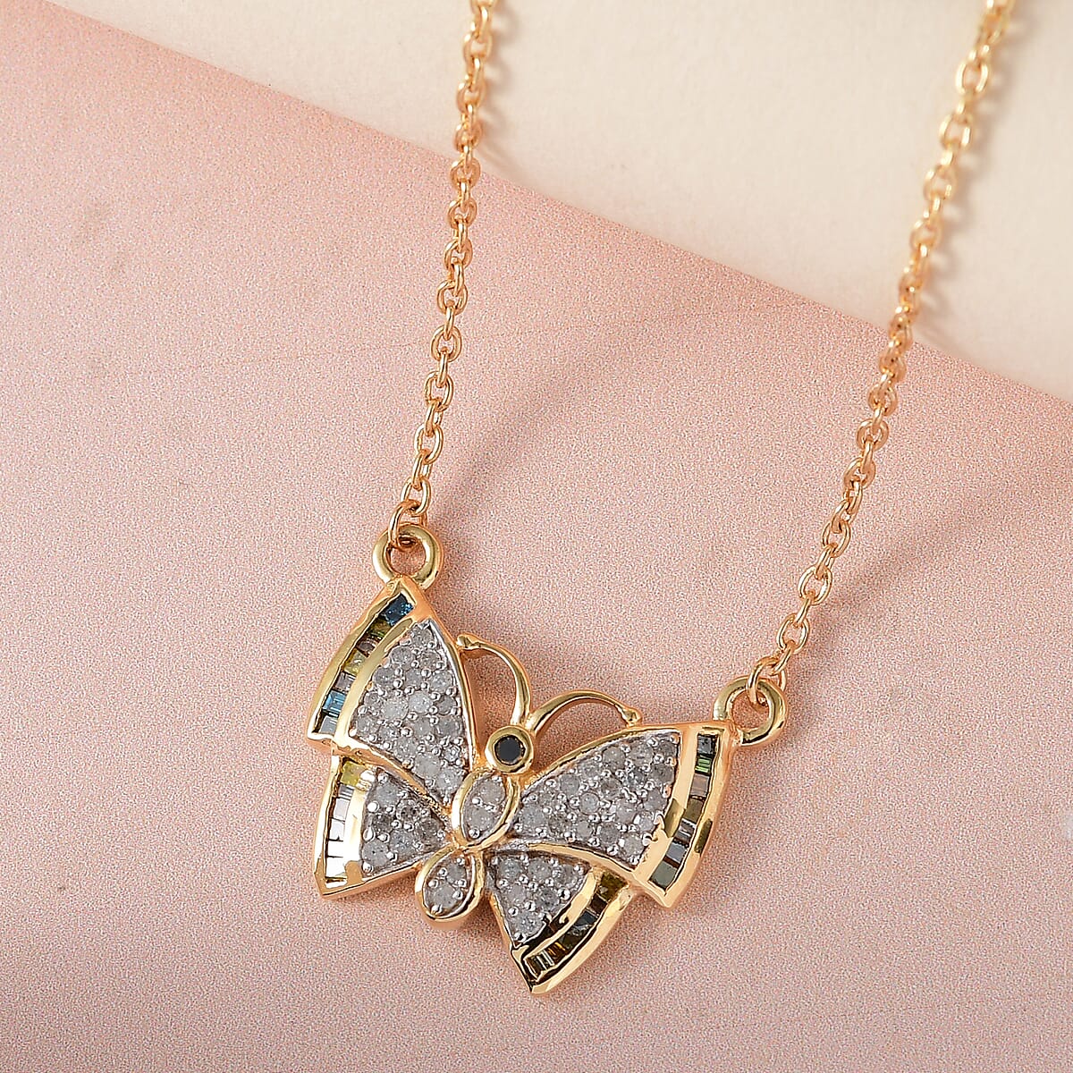 GP Italian Garden Collection Multi Diamond Cluster Butterfly Necklace 20 Inches in Vermeil Yellow Gold Over Sterling Silver 0.50 ctw image number 1