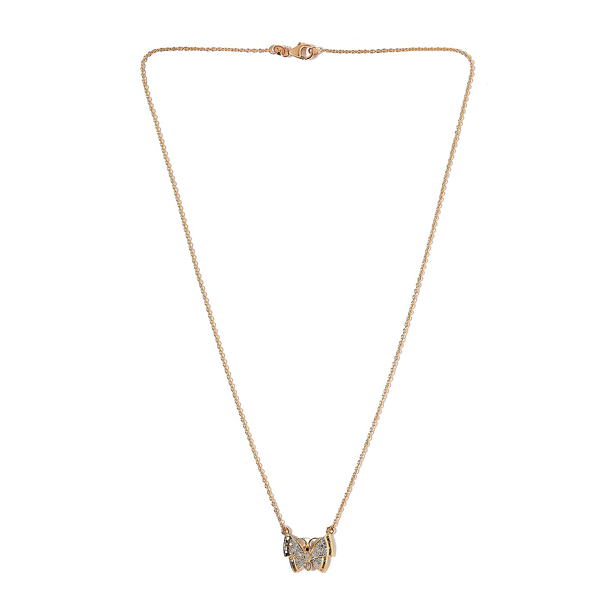 GP Italian Garden Collection Multi Diamond Cluster Butterfly Necklace 20 Inches in Vermeil Yellow Gold Over Sterling Silver 0.50 ctw image number 3