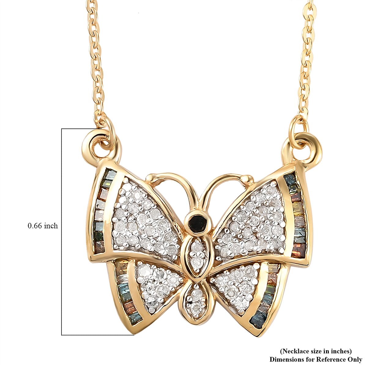 GP Italian Garden Collection Multi Diamond Cluster Butterfly Necklace 20 Inches in Vermeil Yellow Gold Over Sterling Silver 0.50 ctw image number 6