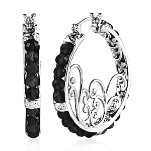 Thai Black Spinel 24.40 ctw Earrings in Platinum Bond