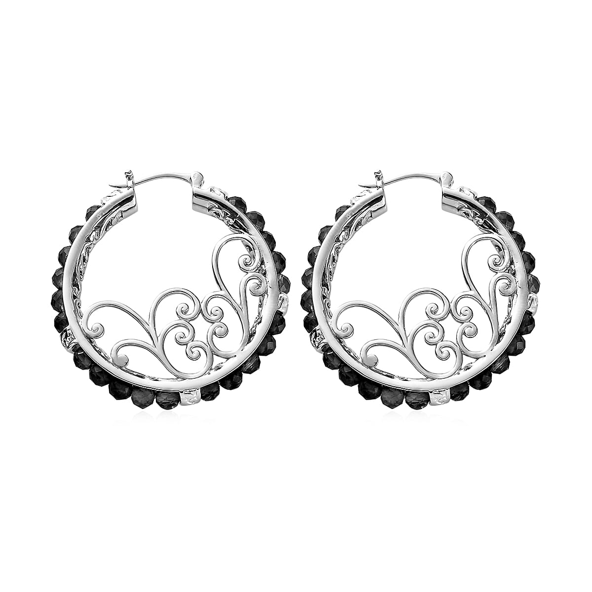 Thai Black Spinel 24.40 ctw Earrings in Platinum Bond image number 2