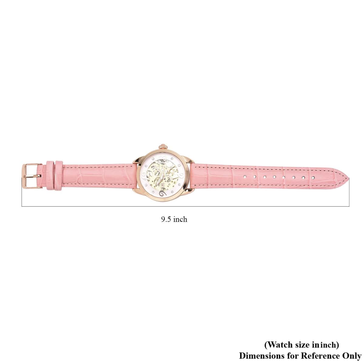 Genoa Mechanical Movement Simulated Diamond Watch with Pink Genuine Leather Strap (38 mm) (7.25 -9.00 Inches) 0.40 ctw image number 6