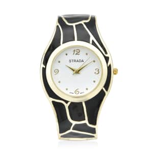 STRADA Black Enameled Japanese Movement Watch in Goldtone Strap (29.50mm) (7.0-7.75 Inch)