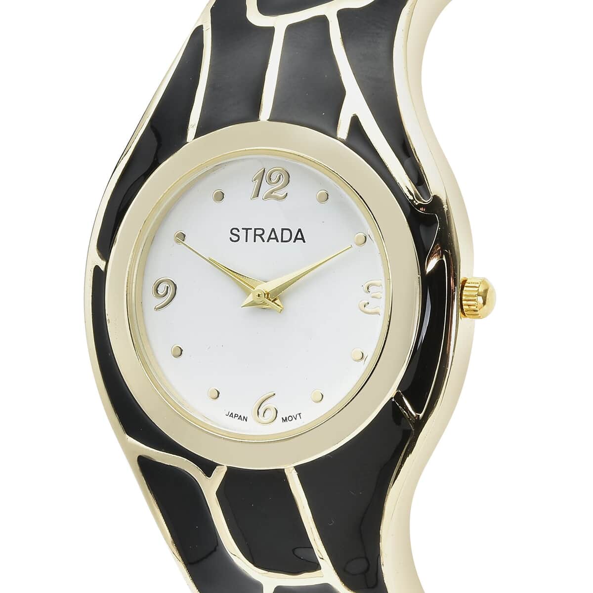 Strada Black Enameled Japanese Movement Watch in Goldtone Strap (29.50mm) (7.0-7.75 Inch) image number 3